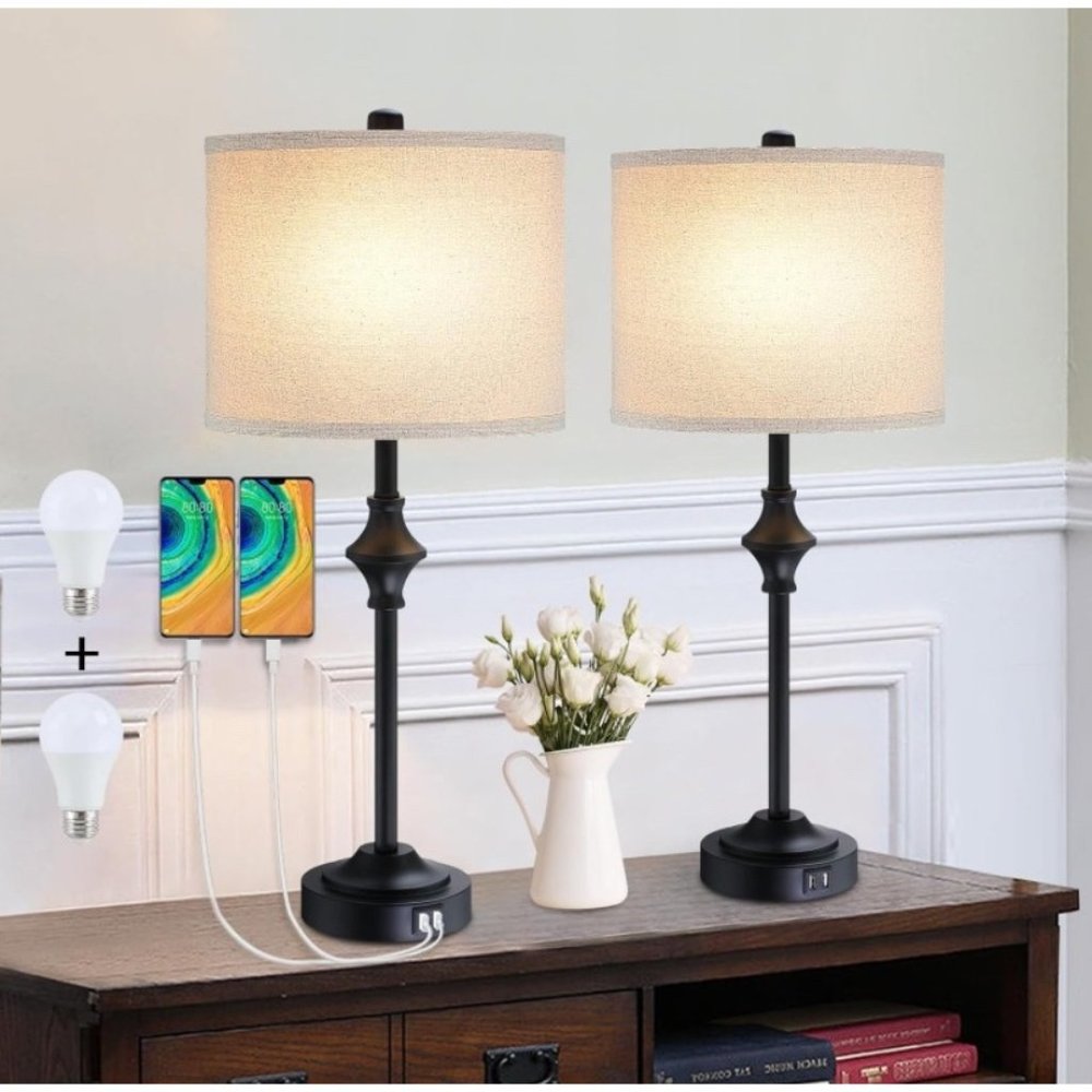 CNXIN 26" Farmhouse Bedside Table Lamps for Bedroom Nightstand Livingroom Set 2,